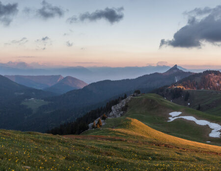 sunset with mountains and clouds